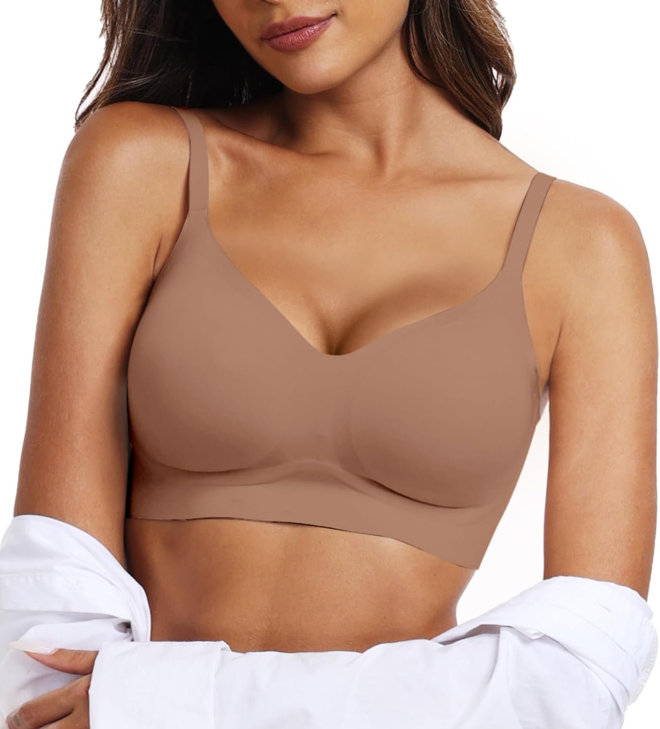 Womens Push Up Everyday Bras Comfortable Wireless V Neck Seamless Bra Smooth Wire Free Basic Bras