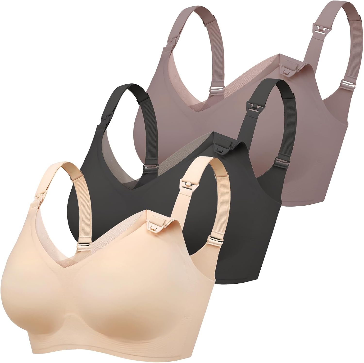 3 Pack Nursing Bras for Breastfeeding Seamless V Neck Mesh Maternity Bra Comfort Pregnancy Sleep Bralette
