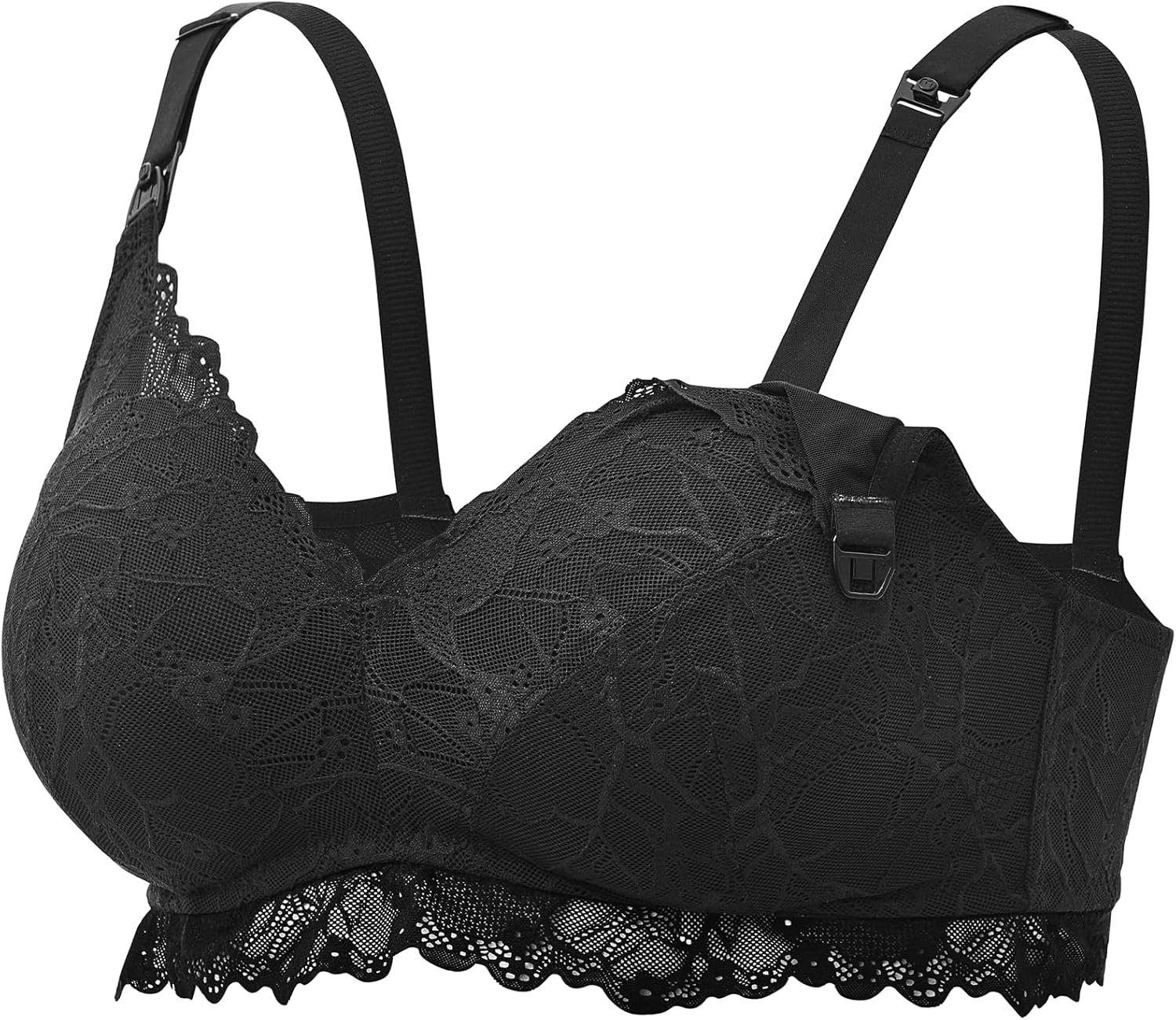 Lace Nursing Bra, Wirefree Padded Nursing Bras for Breastfeeding, V Neck Maternity Bra for Pregnancy, Soft Lace